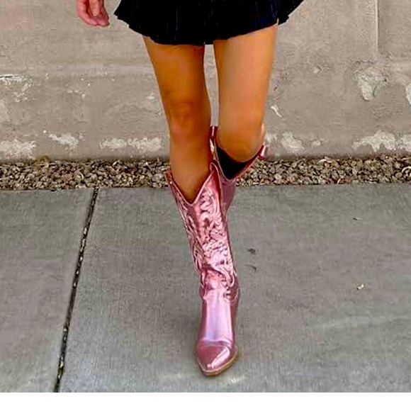 Goserce Shoes - NWOT - Western Mid Wide Calf, Pull-Up Sparkly Glitter Metallic Cowgirl Boots, 9